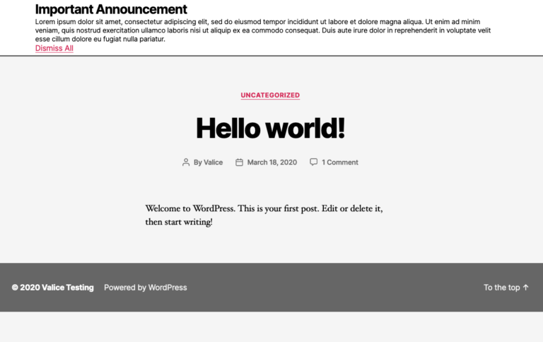 Banner Alert on a Website with a Fixed Header